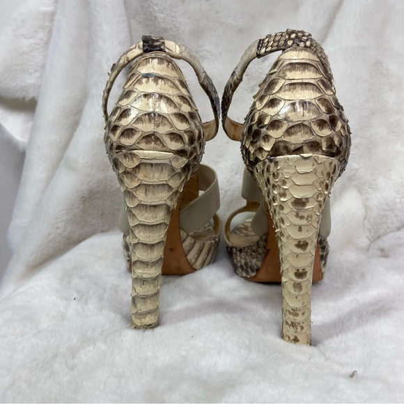 Alexandre Birman Python Snakeskin Platform Zip Heels Snake 7B Sexy Natural - Picture 5 of 11